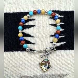 Carolyn Pollack Southwest Sterling Silver Turquoise Multi Stone Bracelet 7.5”